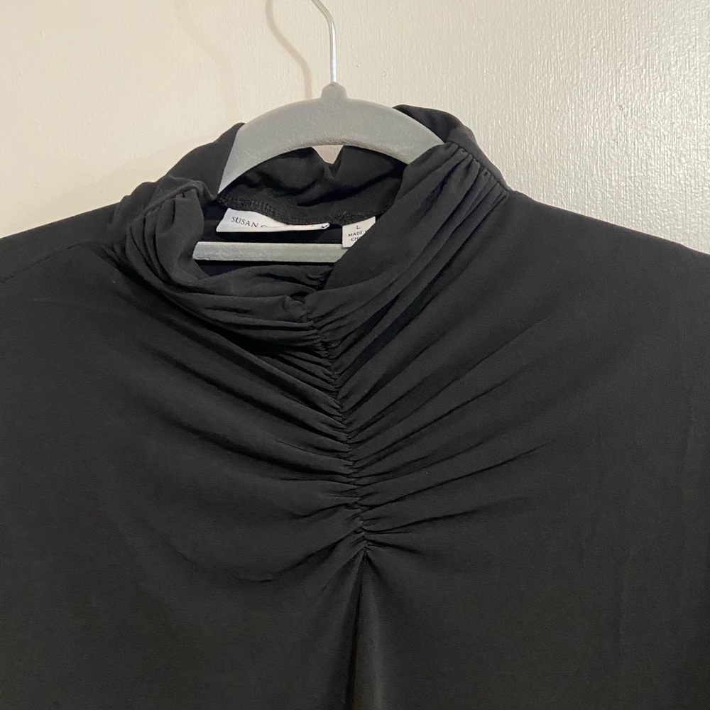 Elegant Black Ruched Women's Top high neck long sleeve - Picture 2 of 8